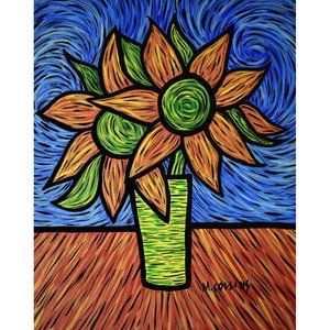 Colorful Sunflowers Vase Abstract Canvas Painting